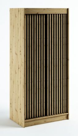 Schiebetürenschrank / Kleiderschrank Borgis 01B, Farbe: Eiche Artisan / Schwarz matt - Abmessungen: 200 x 100 x 62 cm (H x B x T)
