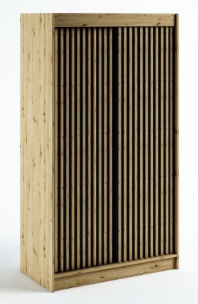 Schiebetürenschrank / Kleiderschrank Borgis 02B, Farbe: Eiche Artisan / Schwarz matt - Abmessungen: 200 x 120 x 62 cm (H x B x T)