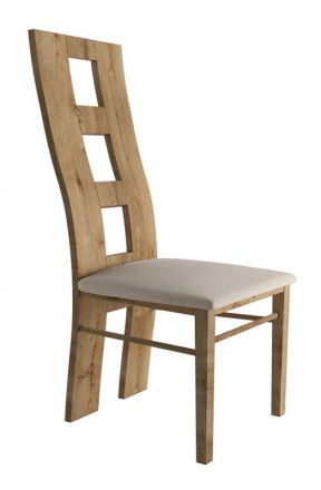Stuhl Selun 15, Farbe: Eiche Dunkelbraun / Beige Polsterung - 97 x 43 x 40 cm (H x B x T)