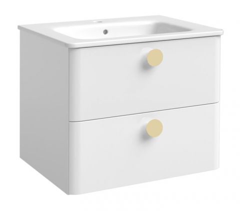 Waschtischunterschrank Ratlam 01, Farbe: Weiß matt, Griffe: Gold – Abmessungen: 50 x 61 x 46 cm (H x B x T)