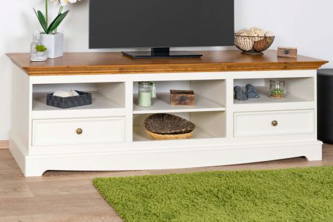 TV-Unterschrank Gyronde 10, Kiefer massiv Vollholz, Farbe: Weiß / Eiche - 53 x 167 x 53 cm (H x B x T)