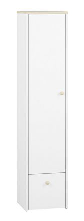 Kinderzimmer - Schrank Egvad 06, Farbe: Weiß / Buche - Abmessungen: 193 x 43 x 40 cm (H x B x T), mit 1 Tür, 1 Schublade und 4 Fächern