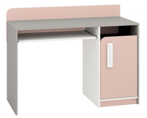 Kinderzimmer - Schreibtisch Renton 11, Farbe: Platingrau / Weiß / Puderrosa - Abmessungen: 91 x 120 x 52 cm (H x B x T), mit 1 Tür und 3 Fächern
