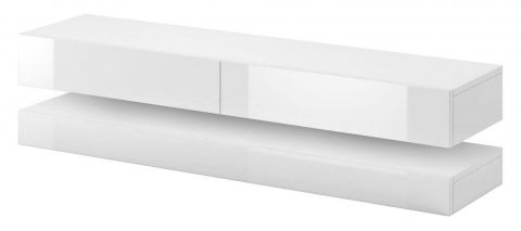 TV-Unterschrank Danubier 01, Farbe: Weiß / Weiß Glanz - Abmessungen: 140 x 34 cm (B x T)