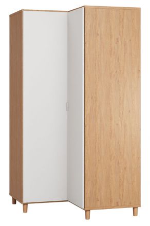 Drehtürenschrank / Eckkleiderschrank Arbolita 18, Farbe: Eiche / Weiß - Abmessungen: 195 x 102 x 104 cm (H x B x T)
