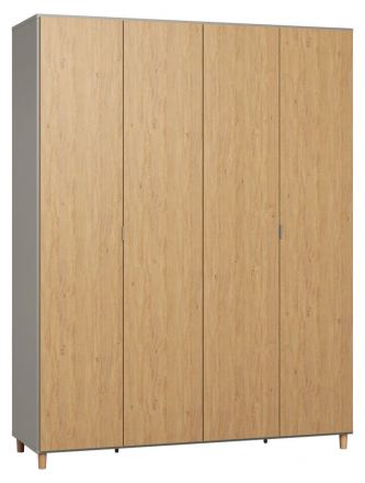 Drehtürenschrank / Kleiderschrank Nanez 37, Farbe: Grau / Eiche - Abmessungen: 239 x 185 x 57 cm (H x B x T)