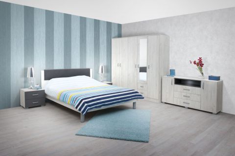 Schlafzimmer Komplett - Set D Sidonia, 7-teilig, Farbe: Eiche Weiß / Anthrazit