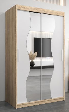 Schiebetürenschrank / Kleiderschrank Robinyera 02 mit Spiegel, Farbe: Eiche Sonoma / Weiß matt - Abmessungen: 200 x 120 x 62 cm ( H x B x T)