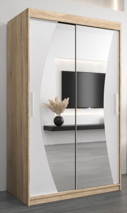 Schiebetürenschrank / Kleiderschrank Combin 02 mit Spiegel, Farbe: Eiche Sonoma / Weiß matt - Abmessungen: 200 x 120 x 62 cm (H x B x T)