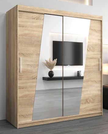 Schiebetürenschrank / Kleiderschrank Guajara 04 mit Spiegel, Farbe: Eiche Sonoma - Abmessungen: 200 x 180 x 62 cm (H x B x T)