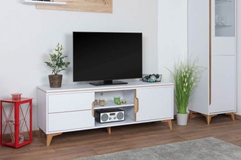 TV - Unterschrank Amanto 8, Farbe: Weiß / Esche - Abmessungen: 54 x 150 x 40 cm (H x B x T)