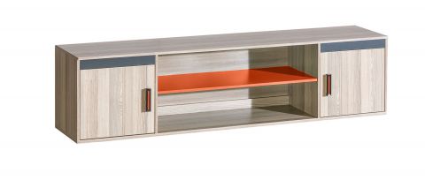 Jugendzimmer - Schreibtischaufsatz Marcel 17, Farbe: Esche Orange / Grau / Braun - Abmessungen: 51 x 216 x 39 cm (H x B x T)