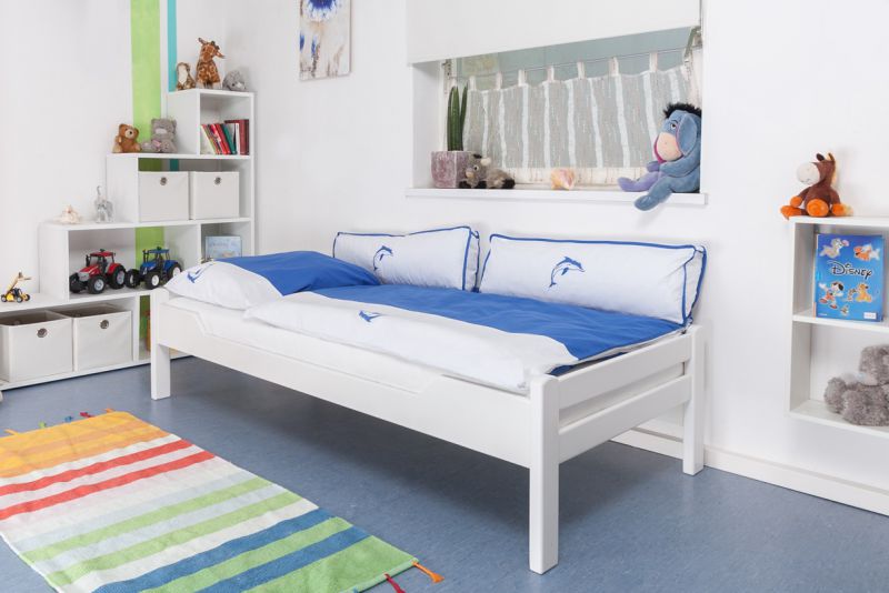 Kinderbett / Jugendbett "Easy Premium Line" K1/1n, Buche Vollholz massiv weiß lackiert