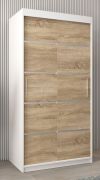 Schiebetürenschrank / Kleiderschrank Jan 01A, Farbe: Weiß matt / Eiche Sonoma - Abmessungen: 200 x 100 x 62 cm ( H x B x T)