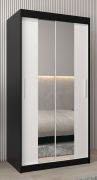 Schiebetürenschrank / Kleiderschrank Bisaurin 1B mit Spiegel, Farbe: Schwarz / Weiß matt - Abmessungen: 200 x 100 x 62 cm ( H x B x T)