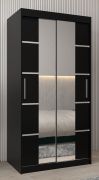 Schiebetürenschrank / Kleiderschrank Jan 01D mit Spiegel, Farbe: Schwarz - Abmessungen: 200 x 100 x 62 cm ( H x B x T)
