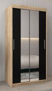 Schiebetürenschrank / Kleiderschrank Bisaurin 1B mit Spiegel, Farbe: Eiche Sonoma / Schwarz - Abmessungen: 200 x 100 x 62 cm ( H x B x T)