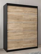 Schiebetürenschrank / Kleiderschrank Jan 03A, Farbe: Schwarz / Eiche Sonoma - Abmessungen: 200 x 150 x 62 cm ( H x B x T)
