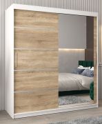 Schiebetürenschrank / Kleiderschrank Jan 04B mit Spiegel, Farbe: Weiß Matt / Eiche Sonoma - Abmessungen: 200 x 180 x 62 cm ( H x B x T)
