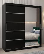 Schiebetürenschrank / Kleiderschrank Jan 04B mit Spiegel, Farbe: Schwarz - Abmessungen: 200 x 180 x 62 cm ( H x B x T)