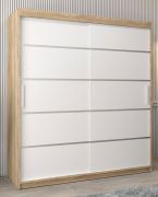 Schiebetürenschrank / Kleiderschrank Jan 04A, Farbe: Eiche Sonoma / Weiß matt - Abmessungen: 200 x 180 x 62 cm ( H x B x T)
