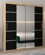 Schiebetürenschrank / Kleiderschrank Jan 04D mit Spiegel, Farbe: Eiche Sonoma / Schwarz - Abmessungen: 200 x 180 x 62 cm (H x B x T)