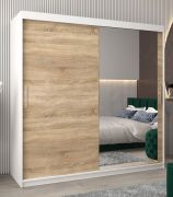 Schiebetürenschrank / Kleiderschrank Bisaurin 5C mit Spiegel, Farbe: Weiß matt / Eiche Sonoma - Abmessungen: 200 x 200 x 62 cm ( H x B x T)
