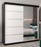 Schiebetürenschrank / Kleiderschrank Jan 05B mit Spiegel, Farbe: Schwarz / Weiß matt - Abmessungen: 200 x 200 x 62 cm ( H x B x T)