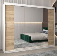 Schiebetürenschrank / Kleiderschrank Bisaurin 6C mit Spiegel, Farbe: Weiß matt / Eiche Sonoma - Abmessungen: 200 x 250 x 62 cm ( H x B x T)