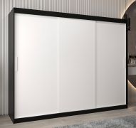 Schiebetürenschrank / Kleiderschrank Bisaurin 6A, Farbe: Schwarz / Weiß matt - Abmessungen: 200 x 250 x 62 cm ( H x B x T)