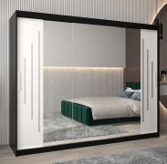 Schiebetürenschrank / Kleiderschrank mit Spiegel Tomlis 06B, Farbe: Schwarz / Weiß matt - Abmessungen: 200 x 250 x 62 cm (H x B x T)