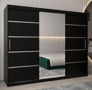Schiebetürenschrank / Kleiderschrank Jan 06B mit Spiegel, Farbe: Schwarz - Abmessungen: 200 x 250 x 62 cm ( H x B x T)