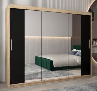 Schiebetürenschrank / Kleiderschrank Bisaurin 6C mit Spiegel, Farbe: Eiche Sonoma / Schwarz - Abmessungen: 200 x 250 x 62 cm ( H x B x T)