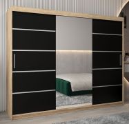 Schiebetürenschrank / Kleiderschrank Jan 06B mit Spiegel, Farbe: Eiche Sonoma / Schwarz - Abmessungen: 200 x 250 x 62 cm ( H x B x T)
