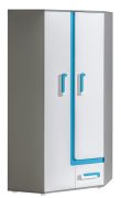 Jugendzimmer - Drehtürenschrank / Kleiderschrank Oskar 02, Farbe: Anthrazit / Weiß / Blau - 192 x 90 x 90 cm (H x B x T)