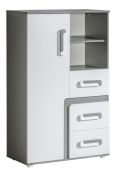 Jugendzimmer - Kommode Oskar 06, Farbe: Anthrazit / Weiß - 136 x 85 x 40 cm (H x B x T)