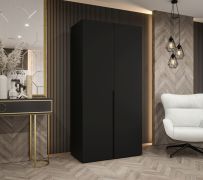 Kleiderschrank / Drehtürenschrank mit zwei Türen Eiger 06, Farbe: Schwarz, 1 Meter breit, eine Kleiderstange, Griffe: Schwarz, ein Fach, Soft-Close-Funktion