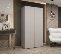 Kleiderschrank mit einer Kleiderstange Eiger 11, Farbe: Kaschmir, 1 Meter breit, ein Fach, zwei Türen, Soft-Close-Funktion, Griffe: Gold, für Schlafzimmer