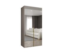 Kleiderschrank mit Soft-Close-Funktion Eiger 121, Farbe: Kaschmir, ein Fach, 1 Meter breit, eine Kleiderstange, Griffe: Gold, zwei Spiegeltüren