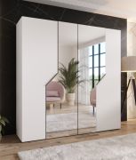 Drehtürenschrank / Kleiderschrank | Farbe: Weiß | Soft-Close-Funktion | 2 Spiegeltüren | ABS-Kanten | Griffe: Kaschmir | Maße: 200 x 52 x 202 cm | 2 Kleiderstangen