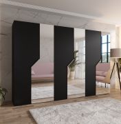 Drehtürenschrank | 3 Spiegeltüren | Farbe: Schwarz | 3 Fächer | 3 Kleiderstangen | Soft-Close-Funktion | Griffe: Kaschmir | Maße: 300 x 52 x 202 cm | Kleiderschrank | ABS-Kanten