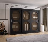 Kleiderschrank mit 10 Fächer Ortler 07, Farbe: Schwarz, 2,5 Meter breit, Schiebetürenschrank, Türen mit Rauchglas, zwei Kleiderstangen, aus hochwertigen Materiealien