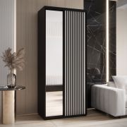 Schiebetürenschrank Mina mit Spiegel, in Schwarz/Weiß, auch für Wohnzimmer geeignet, Anti Staubbürsten, platzsparend, 235,2 x 100 x 60 cm, viel Stauraum