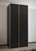 Kleiderschrank / Schiebetürenschrank | 2 Kleiderstangen | ABS-Kantenschutz | 6 Fächer | 245,5 x 100 x 64 cm | Soft-Close | Farbe: Schwarz | 2 Schiebetüren