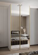 Kleiderschrank / Schiebetürenschrank | 245,5 x 110 x 64 cm | 6 Fächer | 6 Einlegeböden | 2 Kleiderstange | 2 Schiebetüren | Farbe: Weiß | Soft-Close