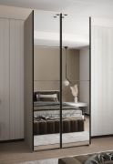Kleiderschrank / Schiebetürenschrank | 245,5 x 110 x 64 cm | 6 Fächer | 2 Kleiderstangen | Soft-Close | 2 Schiebetüren | Farbe: Kaschmir | 6 Einlegeböden