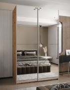 Kleiderschrank / Schiebetürenschrank | Spiegel | 245,5 x 150 x 64 cm | Soft-Close-Funktion | Farbe: Eiche Artisan | 2 Kleiderstangen | 2 Schiebetüren