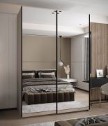 Kleiderschrank / Schiebetürenschrank | 245,5 x 170 x 64 cm | Farbe: Kaschmir | Soft-Close | 2 Kleiderstangen | Spiegel | 2 Schiebetüren | 11 Fächer