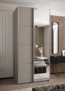 Kleiderschrank / Schiebetürenschrank | 6 Fächer | 245,5 x 100 x 64 cm | Farbe: Kaschmir | Soft-Close | Spiegel | 2 Kleiderstangen | 2 Schiebetüren