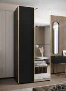 Kleiderschrank / Schiebetürenschrank | Soft-Close | 245,5 x 110 x 64 cm | 6 Fächer | 2 Kleiderstangen | 2 Schiebetüren | Spiegel | Farbe: Schwarz